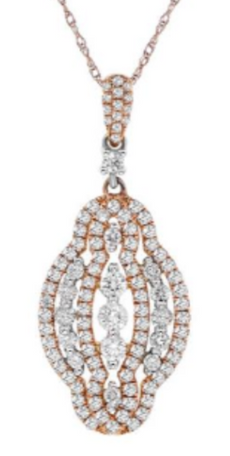 .92CT DIAMOND 18KT WHITE & ROSE GOLD 3D ELONGATED FLOWER FUN FLOATING PENDANT