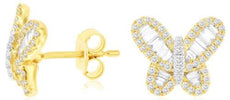 .60CT DIAMOND 14KT YELLOW GOLD 3D ROUND & BAGUETTE BUTTERFLY FUN STUD EARRINGS