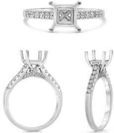 .28CT DIAMOND 14KT WHITE GOLD 3D ROUND & PRINCESS SEMI ETERNITY ENGAGEMENT RING