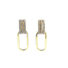 ESTATE .47CT DIAMOND 18K YELLOW GOLD 3D THREE ROW OPEN OVAL FUN HANGING EARRINGS