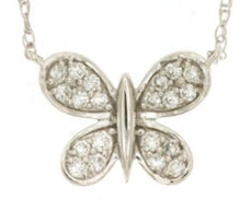 ESTATE .15CT DIAMOND 14KT WHITE GOLD 3D CLASSIC BUTTERFLY LOVE NECKLACE
