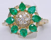 1.44CT DIAMOND & AAA EMERALD 14KT YELLOW GOLD PEAR SHAPE & ROUND FLOWER FUN RING