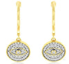 .26CT DIAMOND 14KT 2 TONE GOLD 3D EVIL EYE CIRCULAR LUCKY FUN HANGING EARRINGS