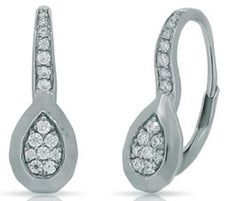.18CT DIAMOND 14KT WHITE GOLD CLUSTER TEAR DROP FUN LEVERBACK HANGING EARRINGS