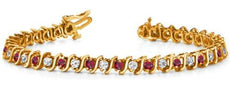 1.52CT DIAMOND & AAA RUBY 14KT YELLOW GOLD 3D CLASSIC S DESIGN TENNIS BRACELET