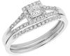 .49CT DIAMOND 14KT WHITE GOLD PRINCESS & ROUND HALO ENGAGEMENT WEDDING RING SET