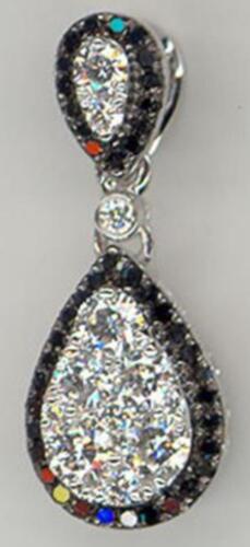 .52CT WHITE & BLACK DIAMOND 14KT WHITE GOLD 3D DOUBLE TEAR DROP FLOATING PENDANT