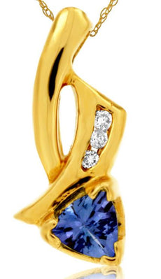 .33CT DIAMOND & AAA TANZANITE 14KT YELLOW GOLD TRILLION & ROUND FLOATING PENDANT