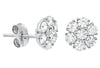 ESTATE .99CT DIAMOND 14KT WHITE GOLD 3D CLASSIC ROUND FLOWER LOVE STUD EARRINGS