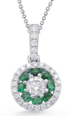 .49CT DIAMOND & AAA EMERALD 14KT WHITE GOLD 3D FLOWER HALO FUN FLOATING PENDANT