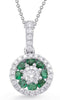 .49CT DIAMOND & AAA EMERALD 14KT WHITE GOLD 3D FLOWER HALO FUN FLOATING PENDANT