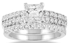 1.8CT DIAMOND 14KT WHITE GOLD 3D ROUND & PRINCESS ENGAGEMENT WEDDING RING SET