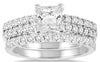 1.8CT DIAMOND 14KT WHITE GOLD 3D ROUND & PRINCESS ENGAGEMENT WEDDING RING SET