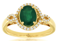 1.26CT DIAMOND & AAA EMERALD 14KT YELLOW GOLD 3D OVAL & ROUND HALO INFINITY RING