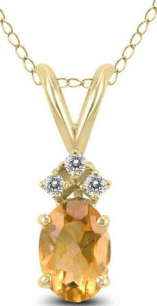 .91CT DIAMOND & AAA CITRINE 14KT YELLOW GOLD 3D OVAL & ROUND FLOATING PENDANT