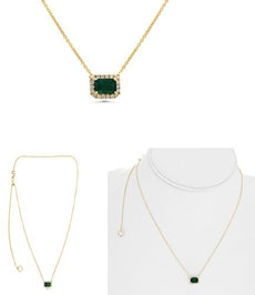 1.10CT DIAMOND & AAA EMERALD 18K YELLOW GOLD SQUARE HALO SOLITAIRE LOVE NECKLACE