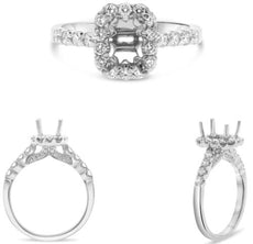 .67CT DIAMOND 14KT WHITE GOLD 3D ROUND SQUARE 4 PRONG SEMI MOUNT ENGAGEMENT RING