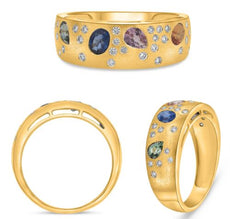 1.06CT DIAMOND & AAA MULTI COLOR SAPPHIRE 14KT YELLOW GOLD MULTI SHAPE FUN RING