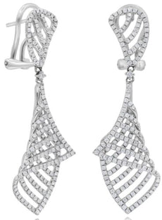 1.60CT DIAMOND 14K WHITE GOLD 3D TRIANGULAR CRISS CROSS CLIP ON HANGING EARRINGS