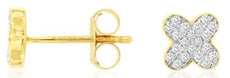 ESTATE .20CT DIAMOND 14KT YELLOW GOLD 3D CLASSIC ROUND PAVE FLOWER STUD EARRINGS