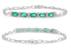 1.29CT DIAMOND & AAA EMERALD 14K WHITE GOLD 3D OVAL & ROUND CUFF TENNIS BRACELET