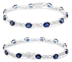 9.32CT DIAMOND & AAA SAPPHIRE 14KT WHITE GOLD 3D OVAL & ROUND ETERNITY BRACELET