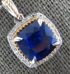2.90CT DIAMOND & AAA SAPPHIRE 14KT WHITE & ROSE GOLD 3D CUSHION & ROUND PENDANT