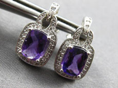 1.72CT DIAMOND & AAA AMETHYST 14KT WHITE GOLD CUSHION & ROUND HANGING EARRINGS