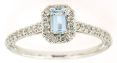 .54CT DIAMOND & AAA AQUAMARINE 14KT WHITE GOLD BAGUETTE & ROUND FRIENDSHIP RING