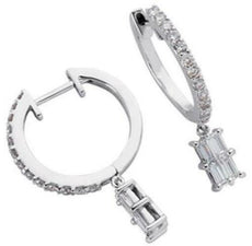 ESTATE .70CT DIAMOND 14K WHITE GOLD ROUND & BAGUETTE FUN HUGGIE HANGING EARRINGS