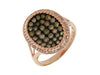 .97CT WHITE & CHOCOLATE FANCY DIAMOND 14KT ROSE GOLD CLUSTER OVAL ROPE FUN RING
