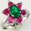 ESTATE 3..25CT AAA PINK SAPPHIRE & AAA EMERALD 14KT WHITE GOLD FLOWER LOVE RING