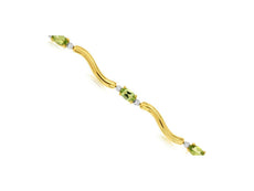 1.5CT DIAMOND & AAA PERIDOT 14K YELLOW GOLD OVAL & ROUND 3 STONE TENNIS BRACELET