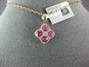 ESTATE 1.99CT DIAMOND & AAA PINK SAPPHIRE 18KT WHITE GOLD 4 LEAF CLOVER PENDANT