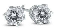 ESTATE .50CT DIAMOND 14KT WHITE GOLD 3D CLASSIC ROUND 6 PRONG STUD EARRINGS