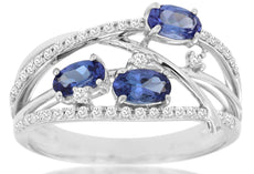 .85CT DIAMOND & AAA TANZANITE 14KT WHITE GOLD OVAL & ROUND CRISS CROSS FUN RING