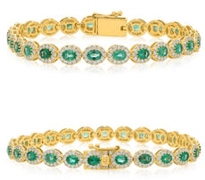 6.25CT DIAMOND & AAA EMERALD 14KT YELLOW GOLD OVAL & ROUND MULTI FLORAL BRACELET