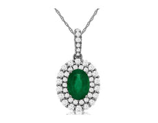 1.09CT DIAMOND & AAA EMERALD 14KT WHITE GOLD OVAL & ROUND HALO FLOATING PENDANT