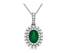 1.09CT DIAMOND & AAA EMERALD 14KT WHITE GOLD OVAL & ROUND HALO FLOATING PENDANT