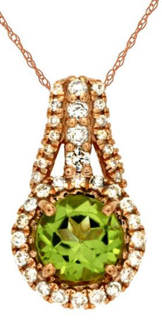 .95CT DIAMOND & AAA PERIDOT 14KT ROSE GOLD ROUND HALO TEAR DROP FLOATING PENDANT
