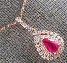 .64CT DIAMOND & AAA RUBY 14KT ROSE GOLD 3D PEAR SHAPE & ROUND TEAR DROP PENDANT