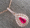 .64CT DIAMOND & AAA RUBY 14KT ROSE GOLD 3D PEAR SHAPE & ROUND TEAR DROP PENDANT