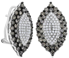 2.34CT WHITE & CHOCOLATE FANCY DIAMOND 14KT WHITE GOLD MARQUISE CLIP ON EARRINGS