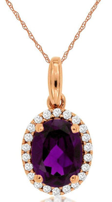 1.44CT DIAMOND & AAA AMETHYST 14KT ROSE GOLD OVAL & ROUND HALO FLOATING PENDANT