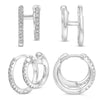 .17CT DIAMOND 14K WHITE GOLD 3D CLASSIC DOUBLE HUGGIE 2 ROW FUN HANGING EARRINGS