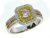 .71CT WHITE PINK & FANCY YELLOW DIAMOND 18KT TRI COLOR GOLD HALO ENGAGEMENT RING