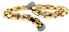 .24CT DIAMOND 18KT 2 TONE GOLD CRISS CROSS FLEXIBLE SNAKE CUFF BANGLE BRACELET