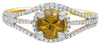 1.09CT DIAMOND & AAA CITRINE 14KT 2 TONE GOLD 3D ROUND HALO FRIENDSHIP LOVE RING