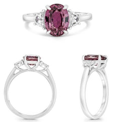2.86CT DIAMOND & AAA PINK SAPPHIRE PLATINUM 3D OVAL & HALF MOON 3 STONE RING