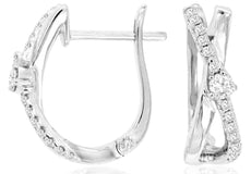 .21CT DIAMOND 14KT WHITE GOLD SOLITAIRE CRISS CROSS X INFINITY HANGING EARRINGS